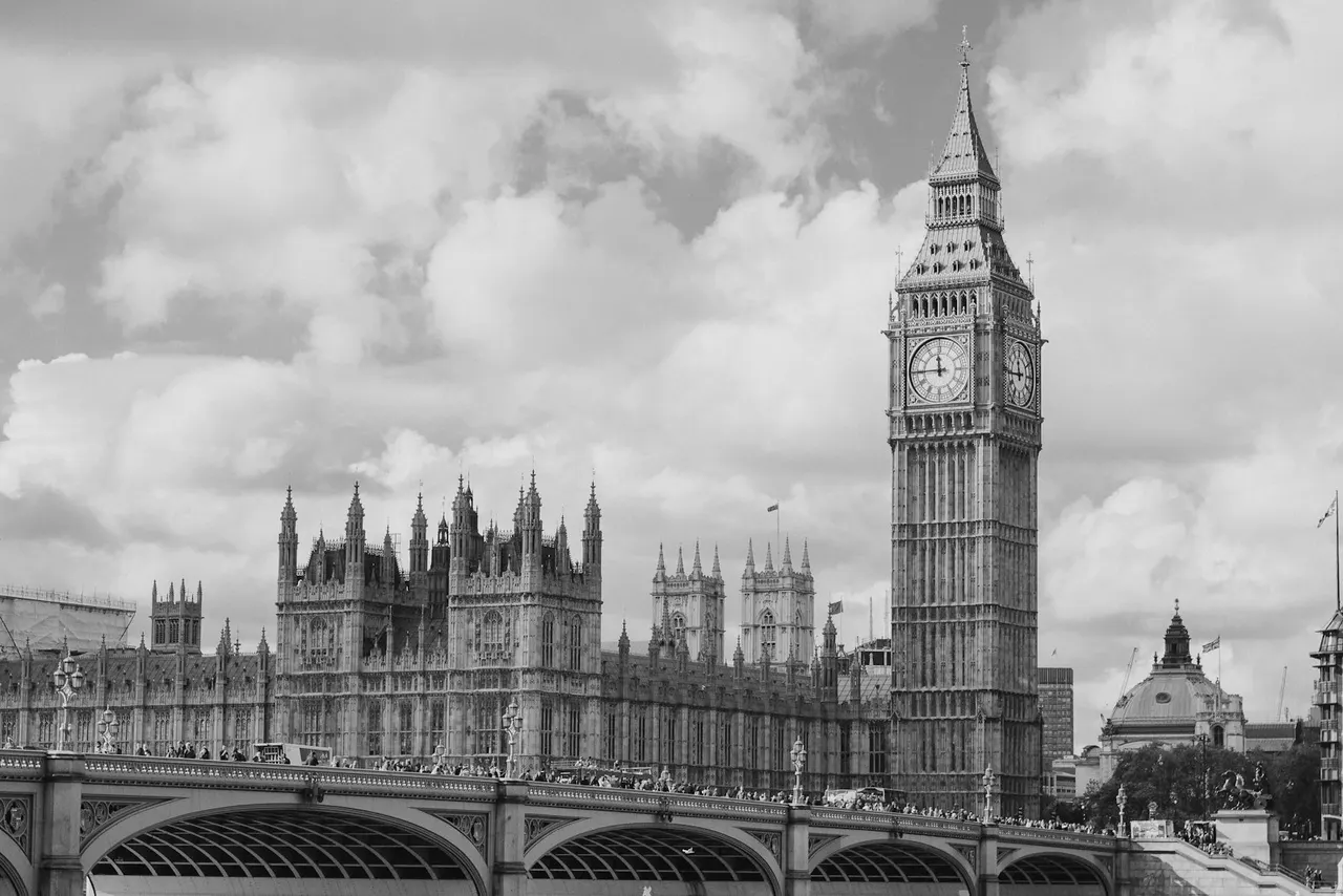 The Palace of Westminster and Big Ben above Westminster Bridge in London